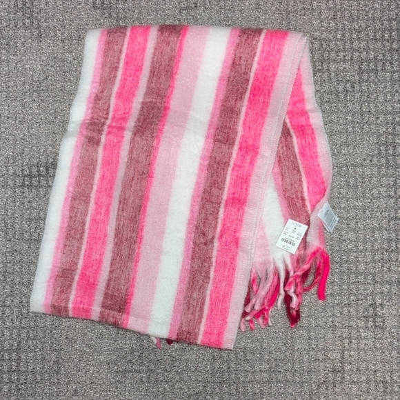 J. Crew Pink and White Striped Oversized Scarf NWT - Picture 1 of 6